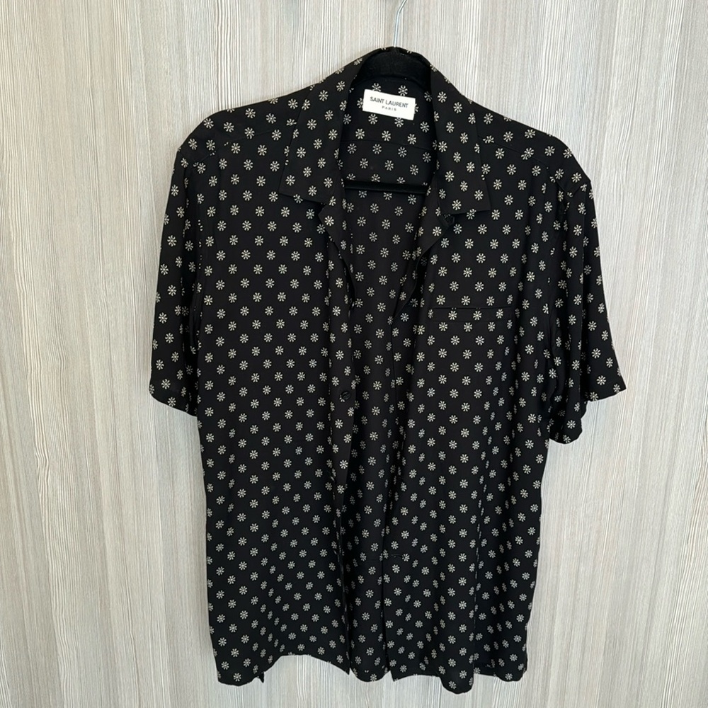 Yves Saint Laurent Black Short-Sleeve Shirt with White Daisy Motif